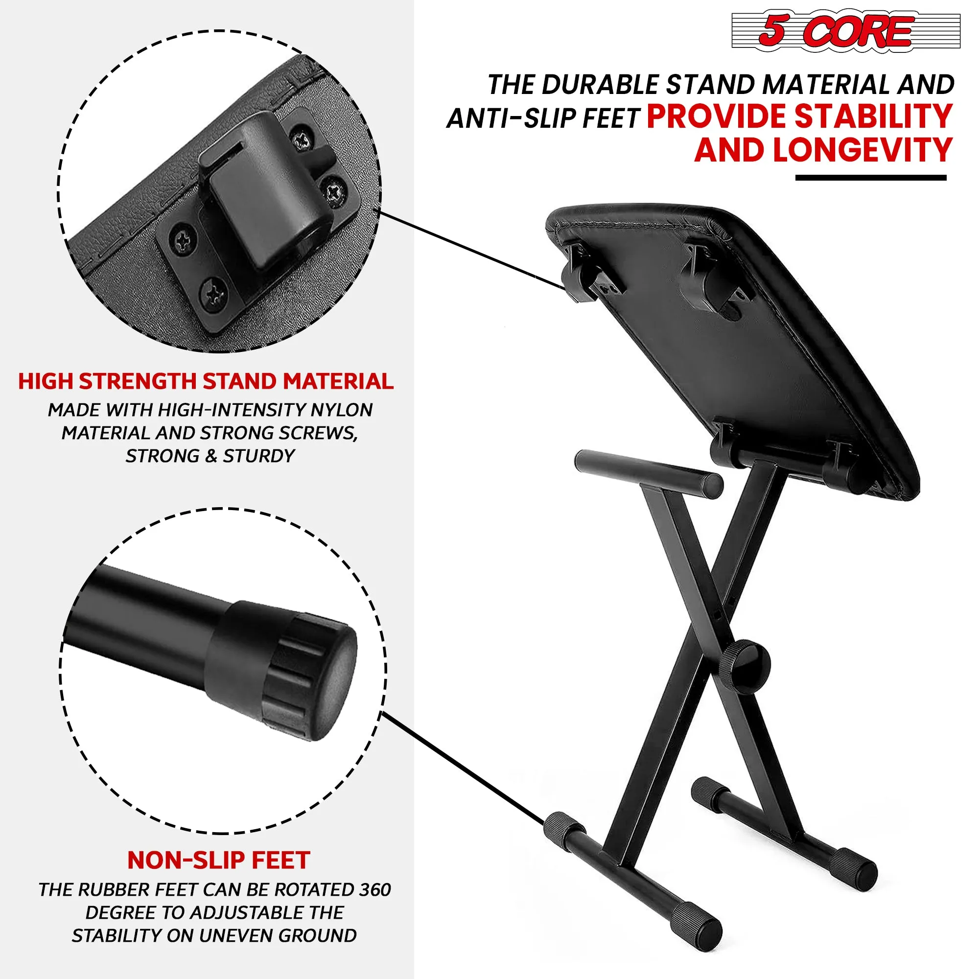 5Core Keyboard Stand Double X Style Adjustable Piano Riser   Keyboard Piano Bench