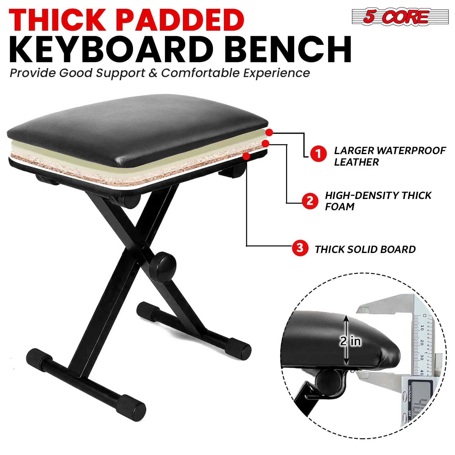 5Core Keyboard Stand Double X Style Adjustable Piano Riser   Keyboard Piano Bench