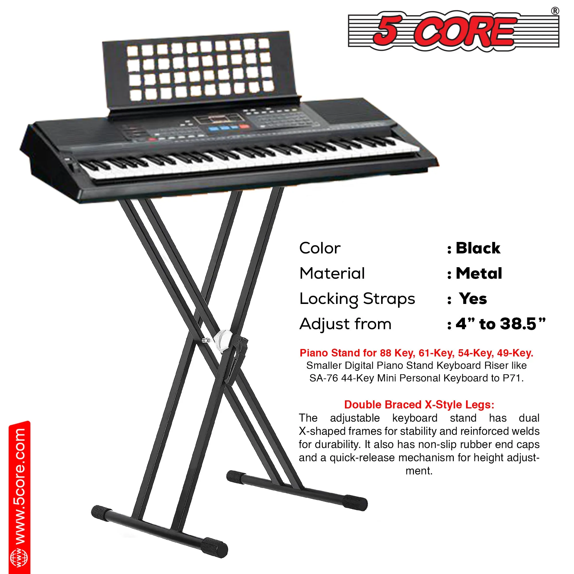 5Core Keyboard Stand Double X Style Adjustable Piano Riser   Keyboard Piano Bench