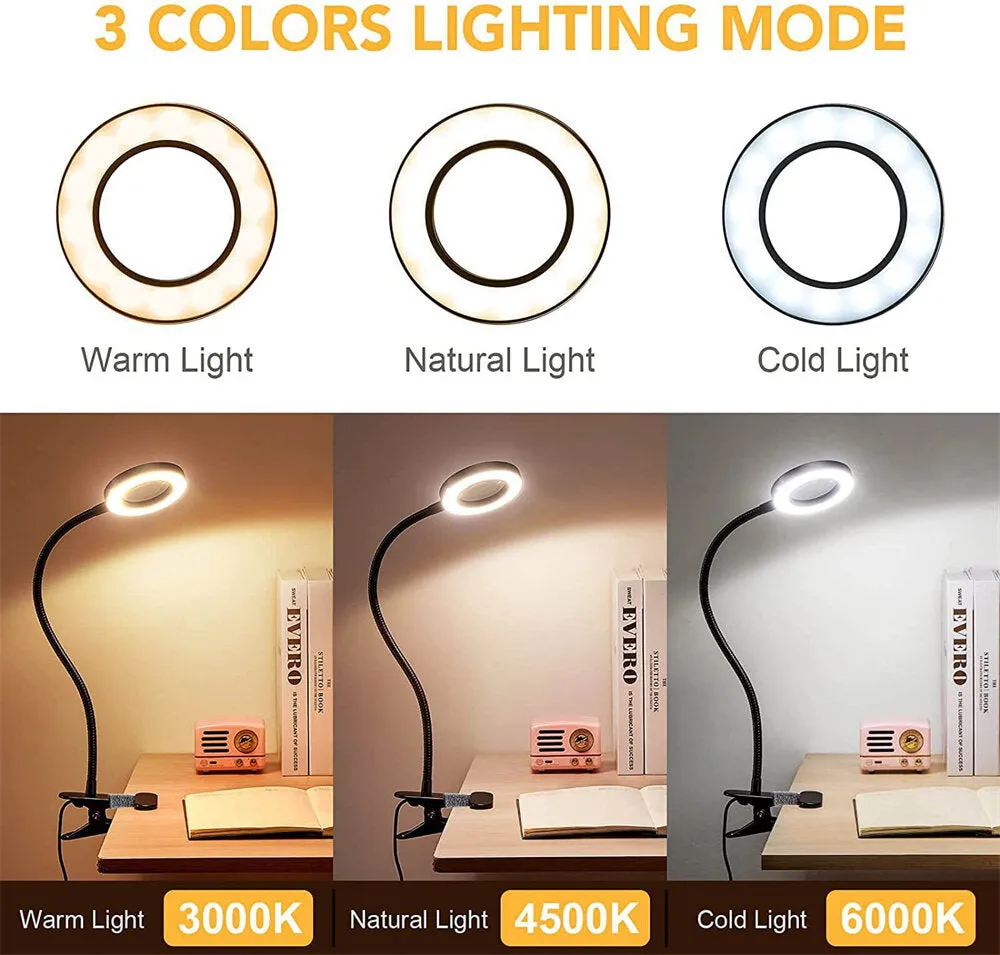 5X LED Magnifying Lamp Clip-On with USB Magnifier Adjustable Brightness and Color Temperature for Reading Beauty Crafts
