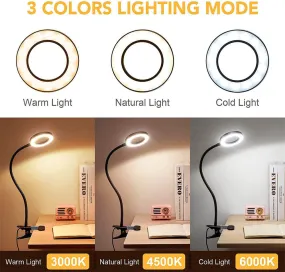 5X LED Magnifying Lamp Clip-On with USB Magnifier Adjustable Brightness and Color Temperature for Reading Beauty Crafts