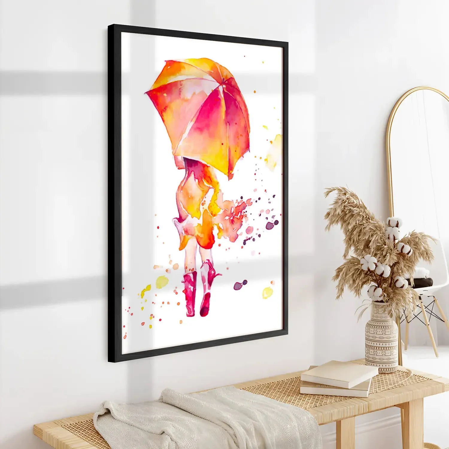 A Girl With Umbrella Colourful Artwork