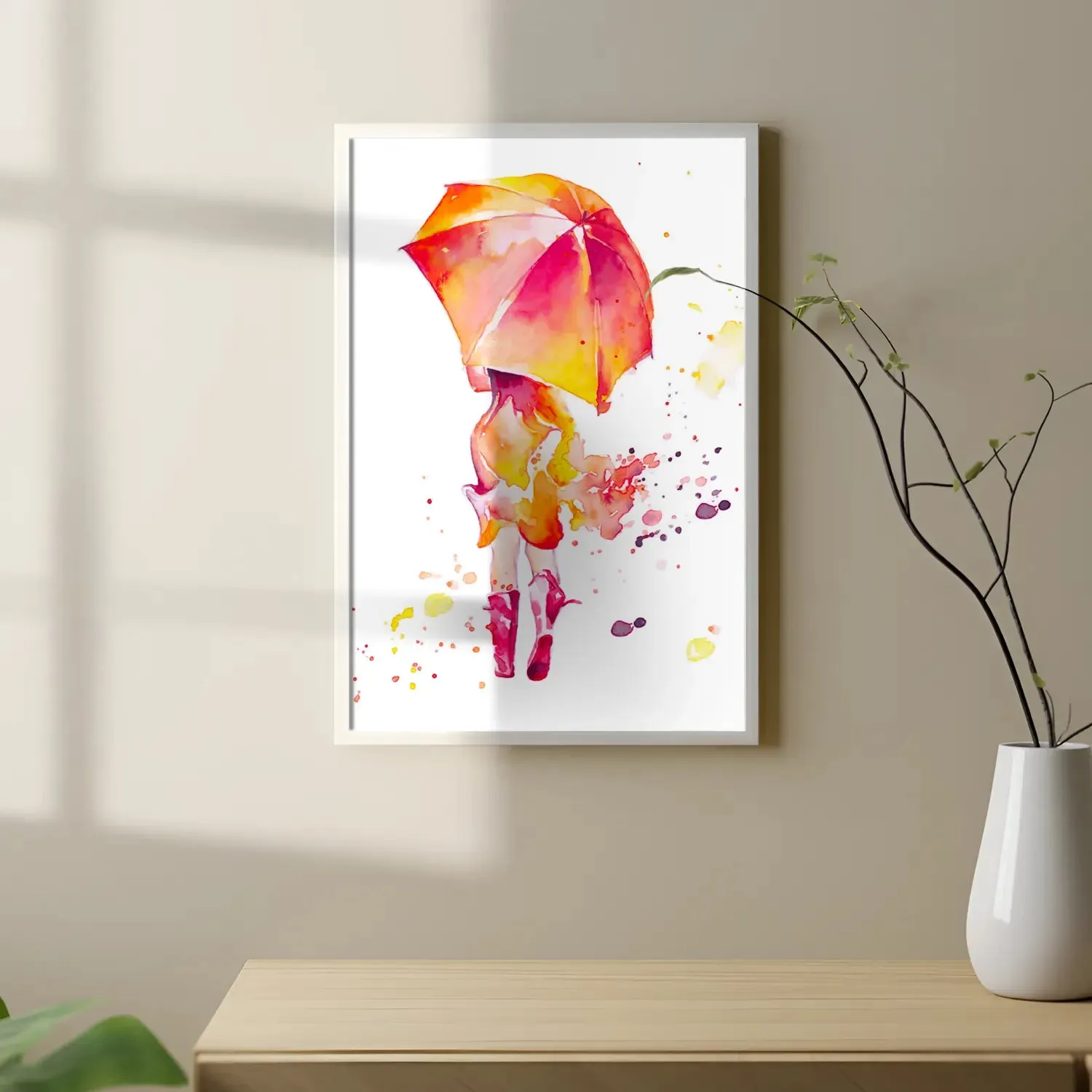 A Girl With Umbrella Colourful Artwork
