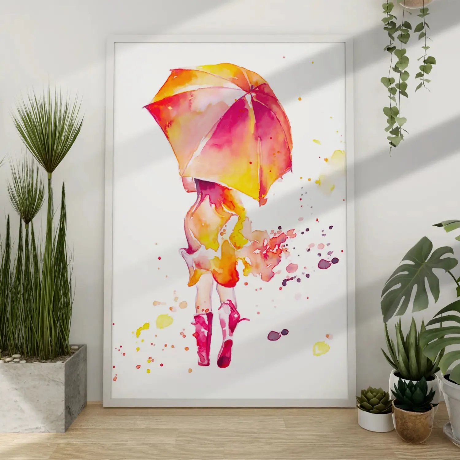 A Girl With Umbrella Colourful Artwork