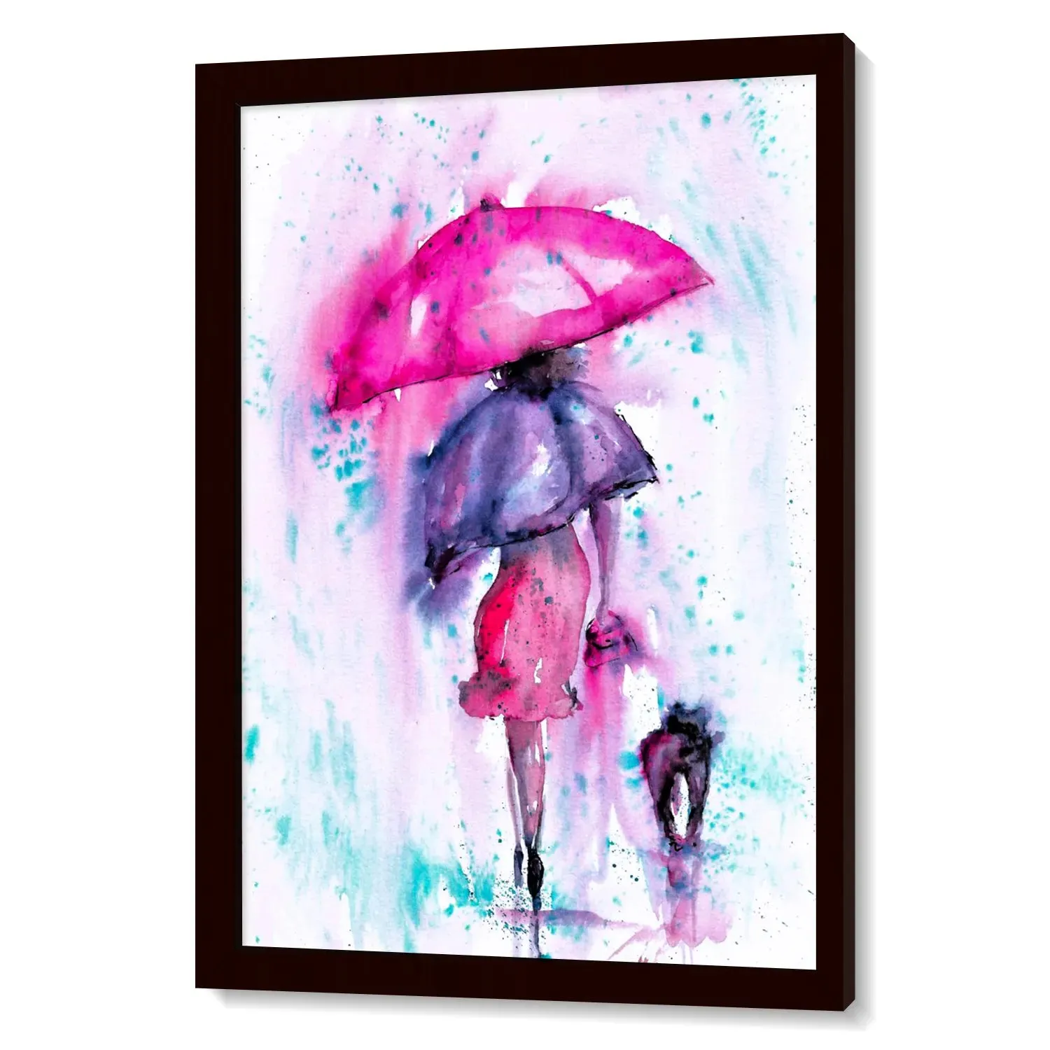 A Girl With Umbrella Pink Colour Artwork