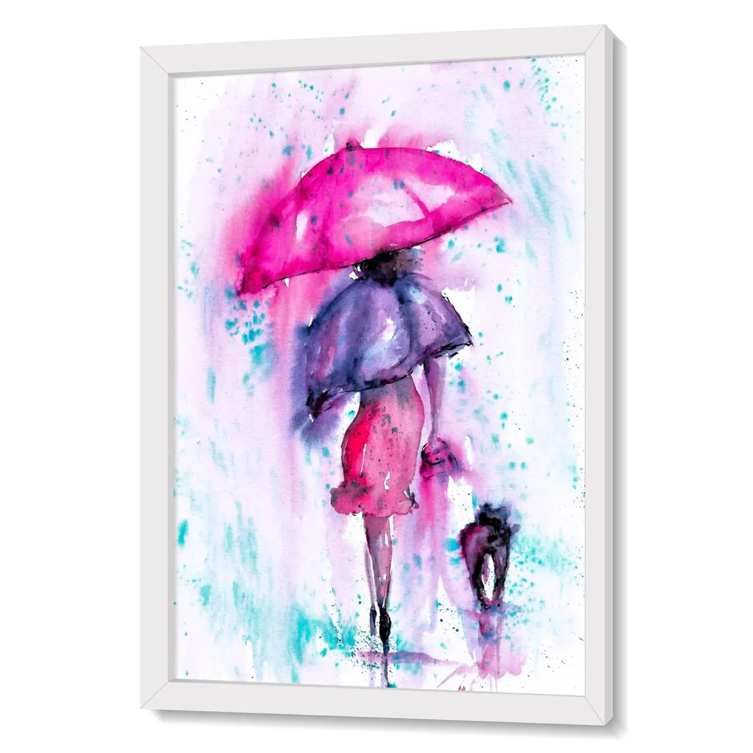 A Girl With Umbrella Pink Colour Artwork