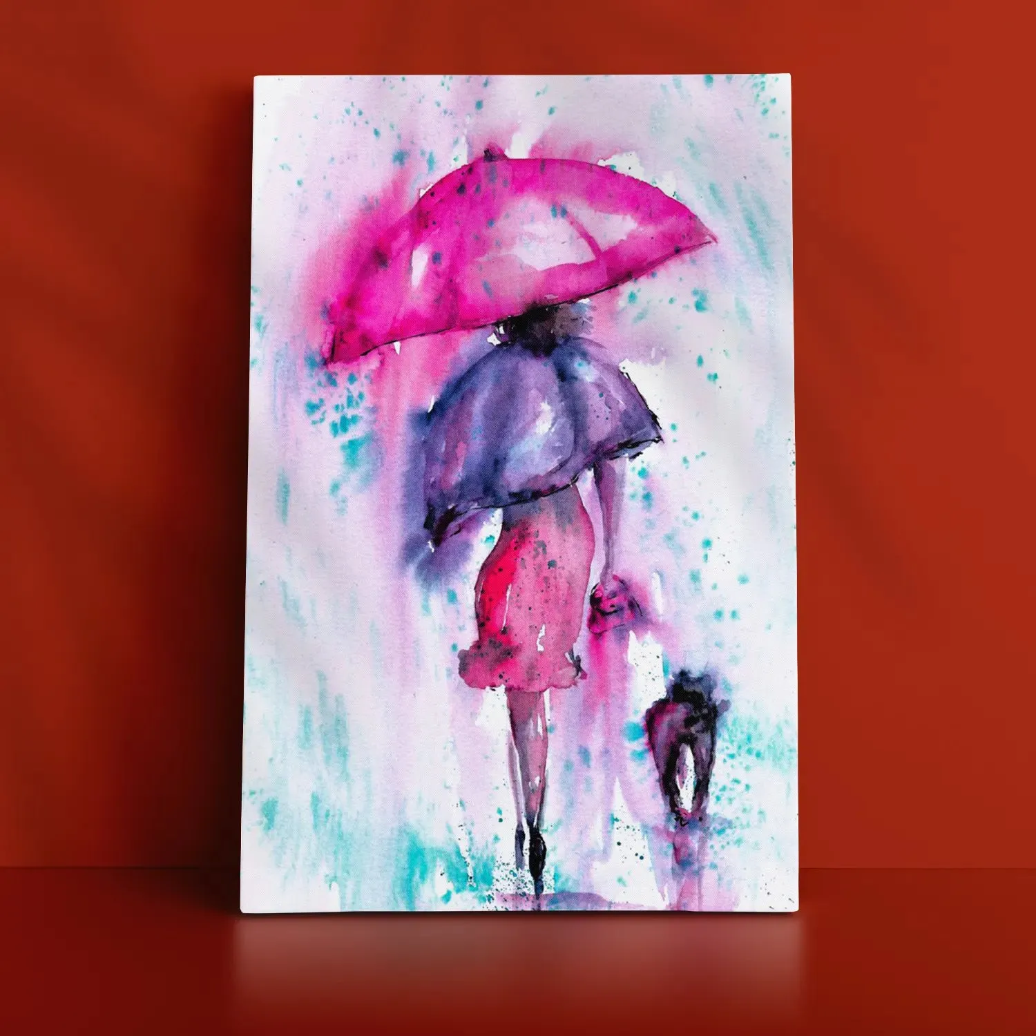 A Girl With Umbrella Pink Colour Artwork
