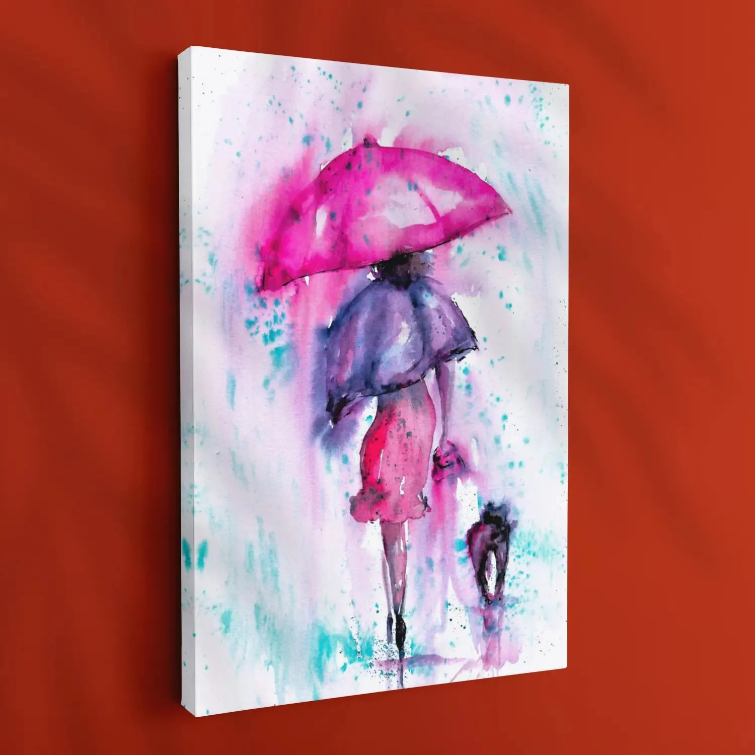 A Girl With Umbrella Pink Colour Artwork