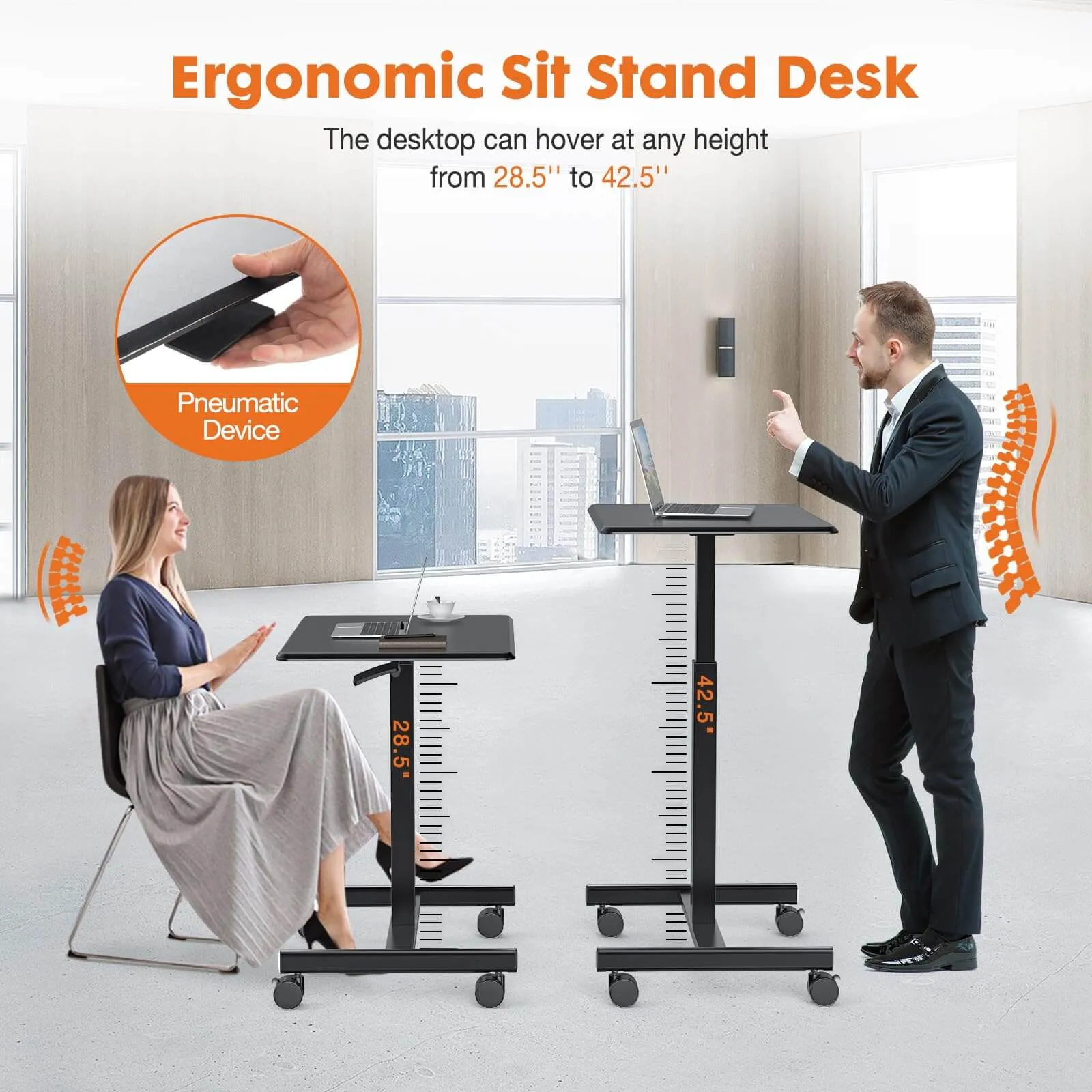 Adjustable Rolling Desk Laptop Computer Cart for Home, Office, Classroom,Overbed Table