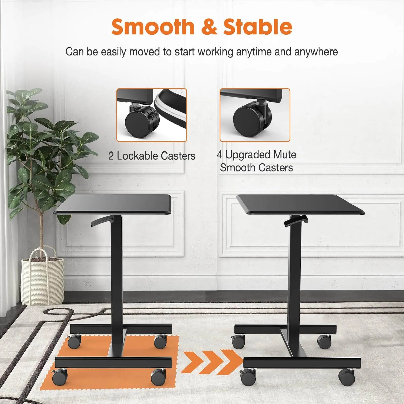 Adjustable Rolling Desk Laptop Computer Cart for Home, Office, Classroom,Overbed Table