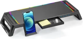 AICHESON Computer Monitor Stand Riser RGB Gaming Lights with 4 USB 3.0 HUB Docking Station, Foldable PC Screen Tabletop Risers, Storage Organizer Drawer and Phone Holder