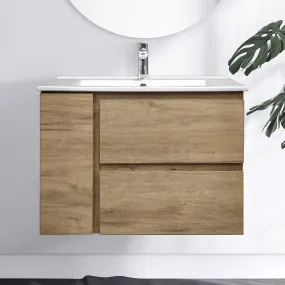 ALBANY 750mm Oak Timber Wall Hung Vanity   Ceramic Top