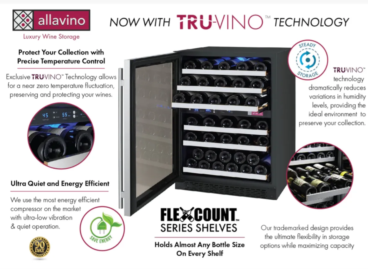 Allavino 24" Left Hinge 56 Bottle Dual Zone Stainless Wine Refrigerator