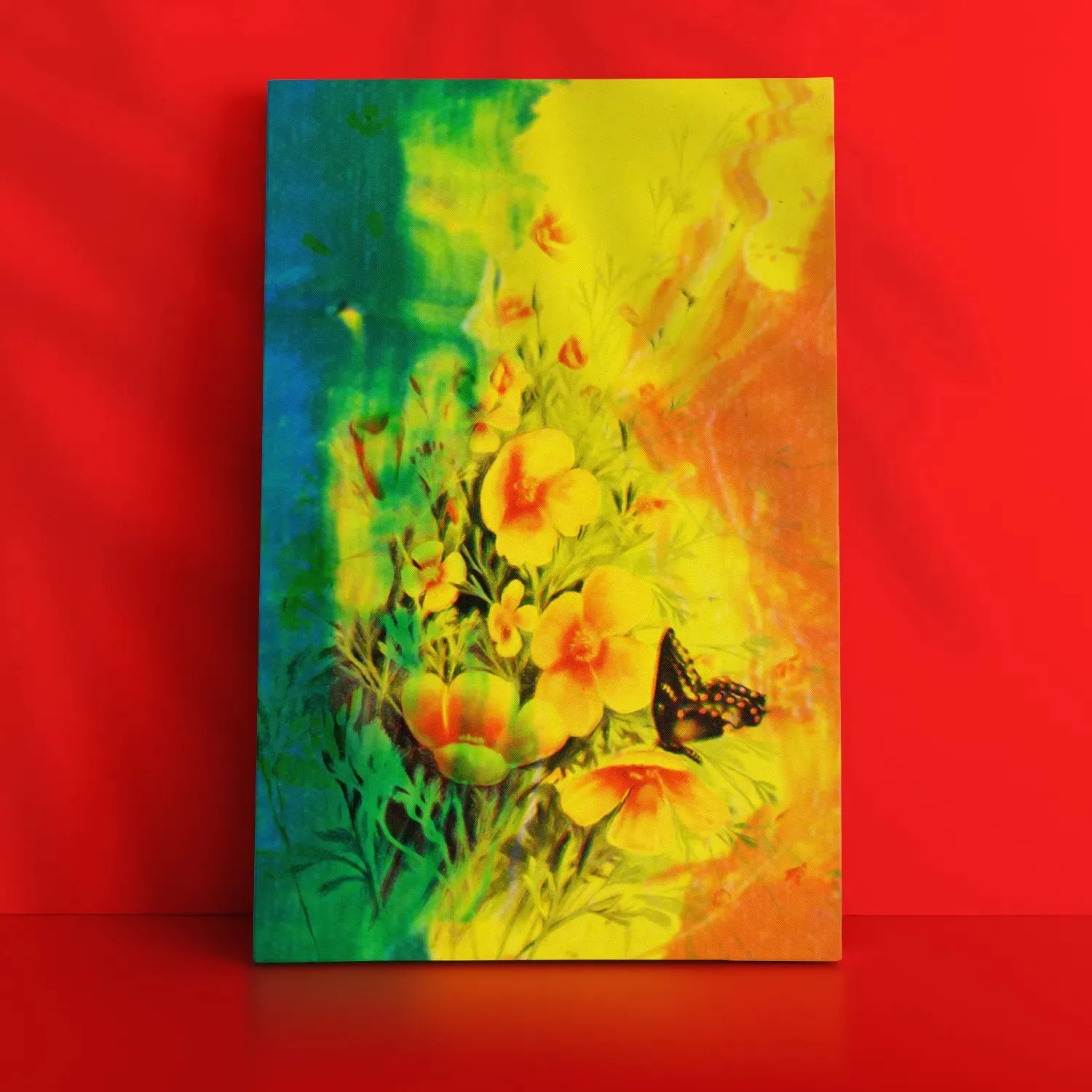 Artwork Of Beautiful Flowers And Butterfly