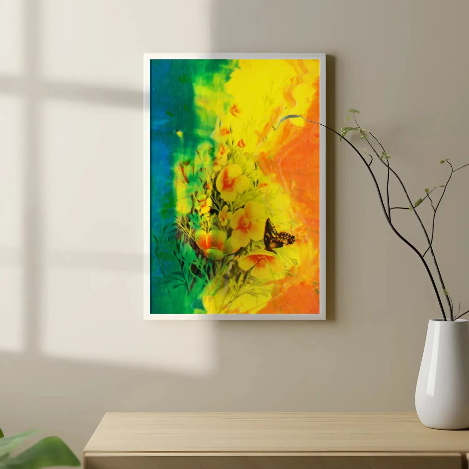 Artwork Of Beautiful Flowers And Butterfly