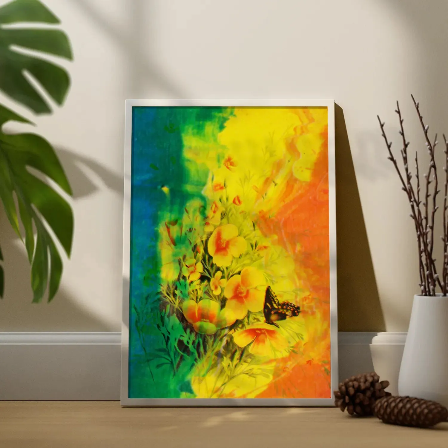 Artwork Of Beautiful Flowers And Butterfly