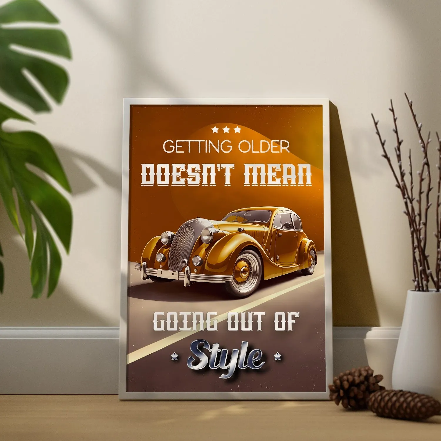 Artwork Of Vintage Car With Quote