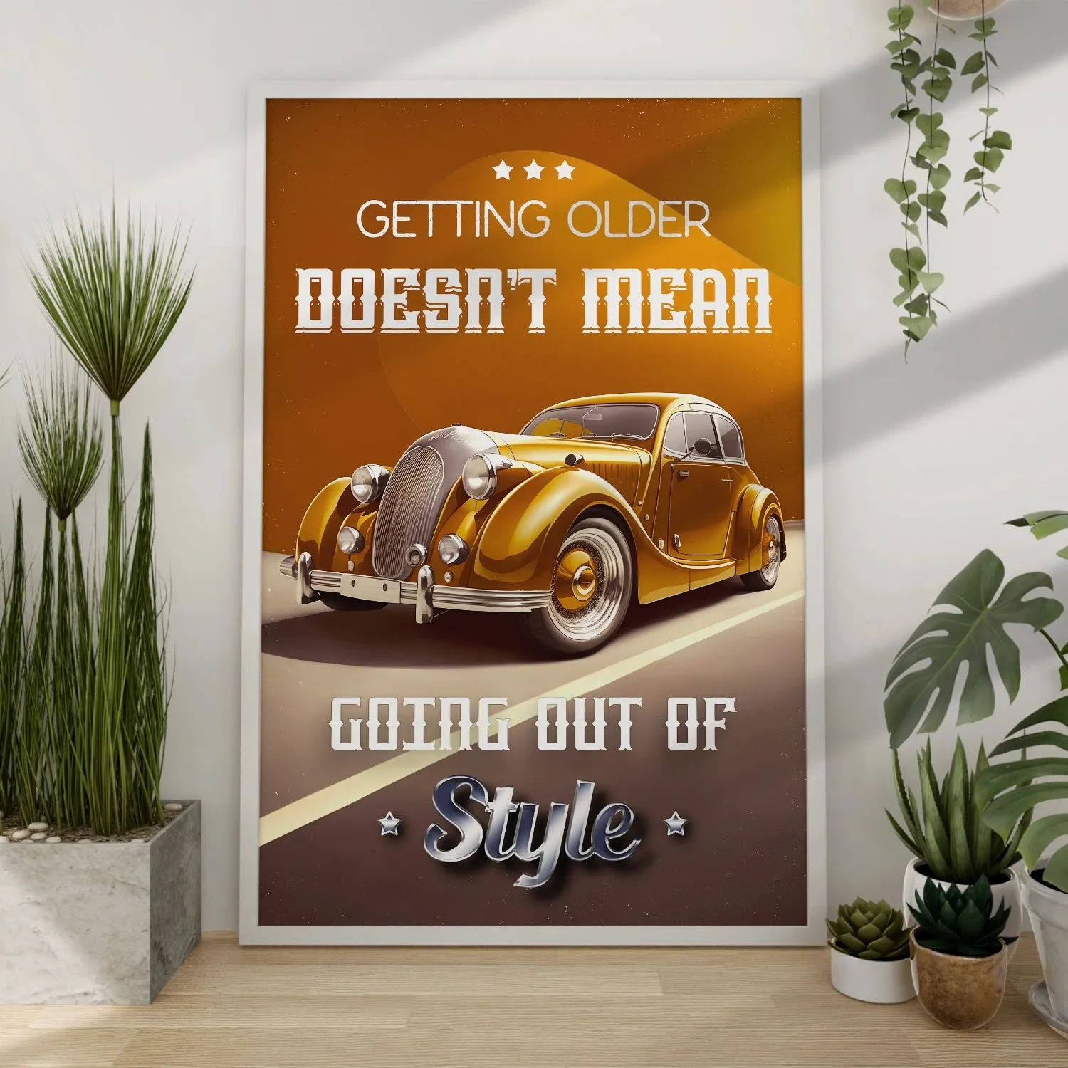 Artwork Of Vintage Car With Quote