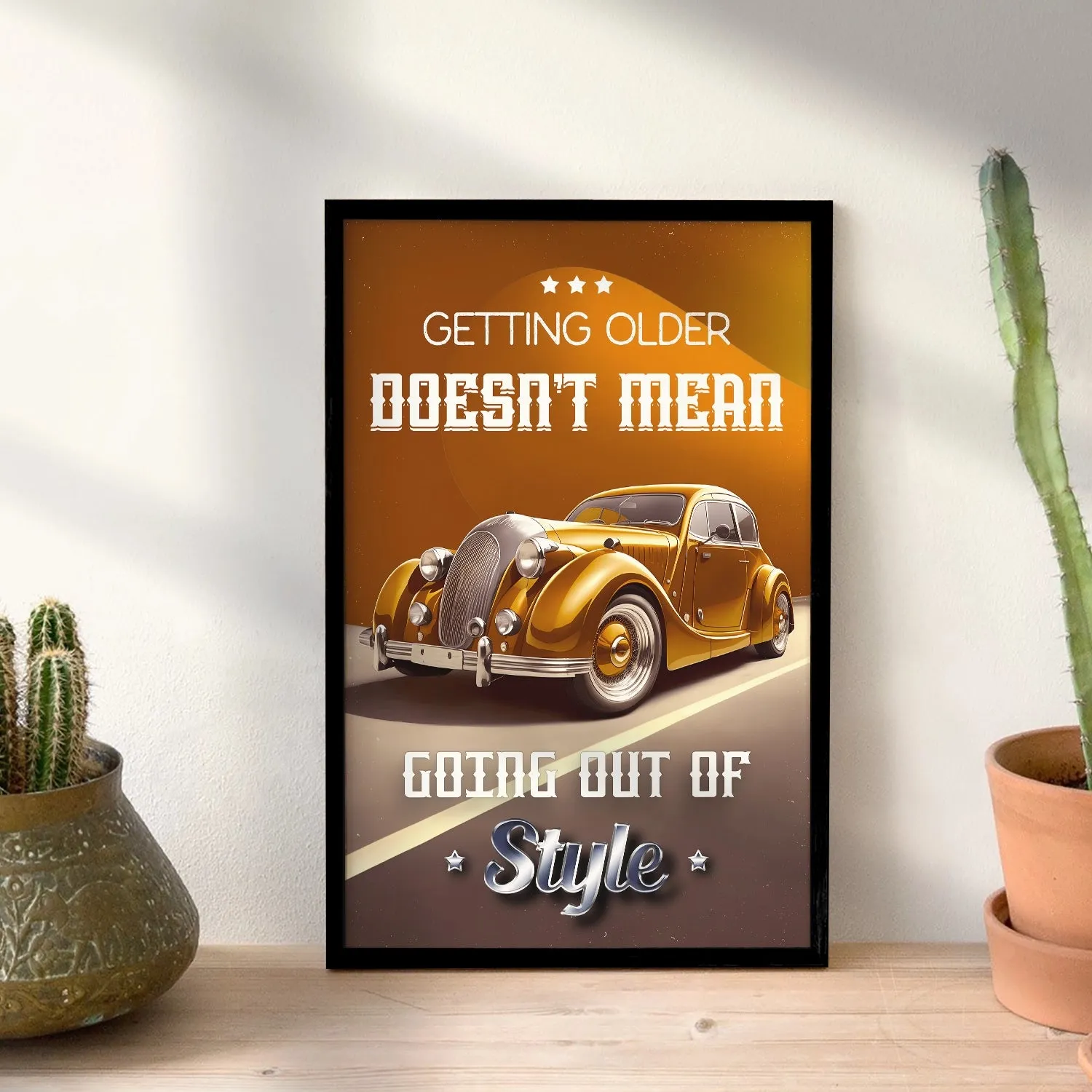 Artwork Of Vintage Car With Quote