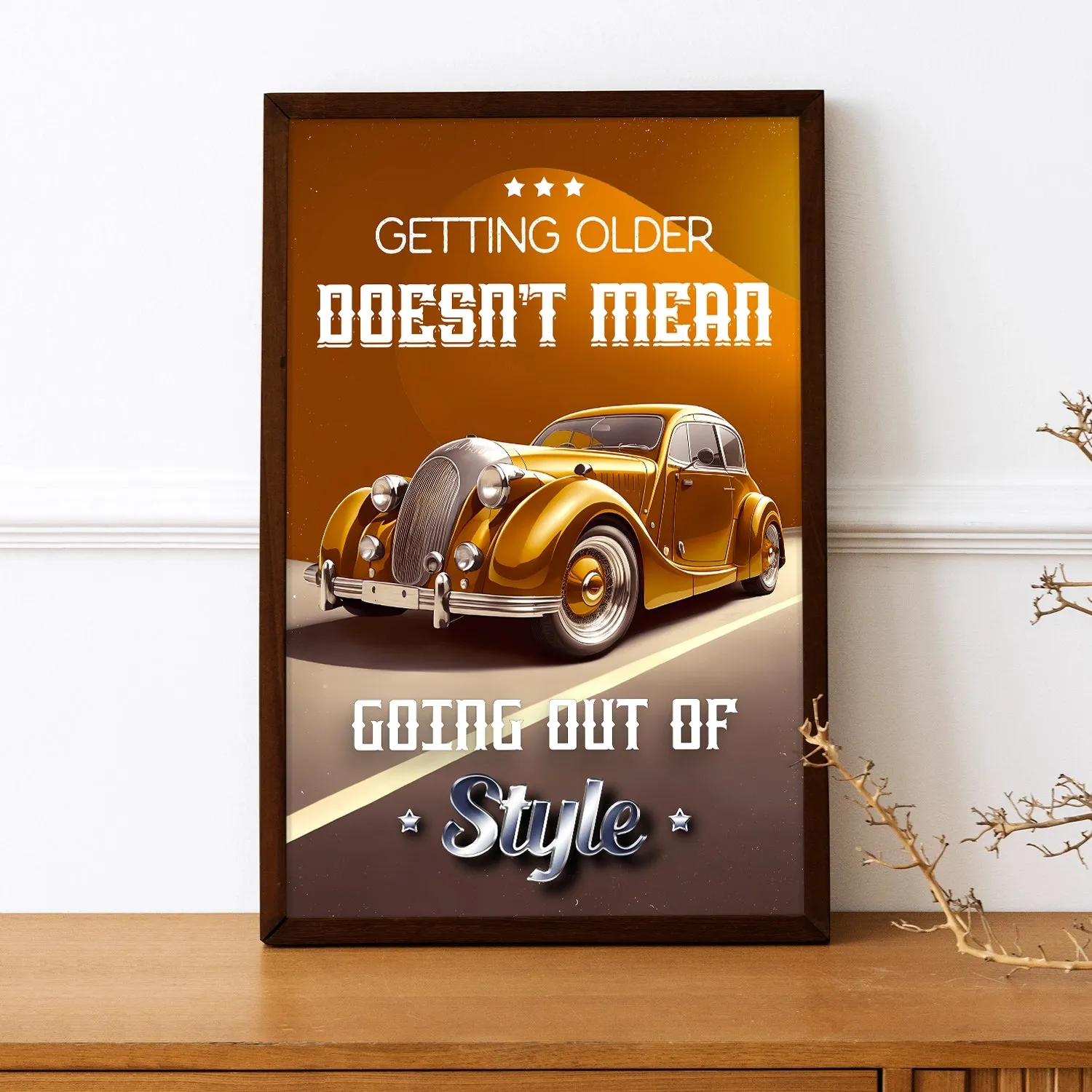 Artwork Of Vintage Car With Quote