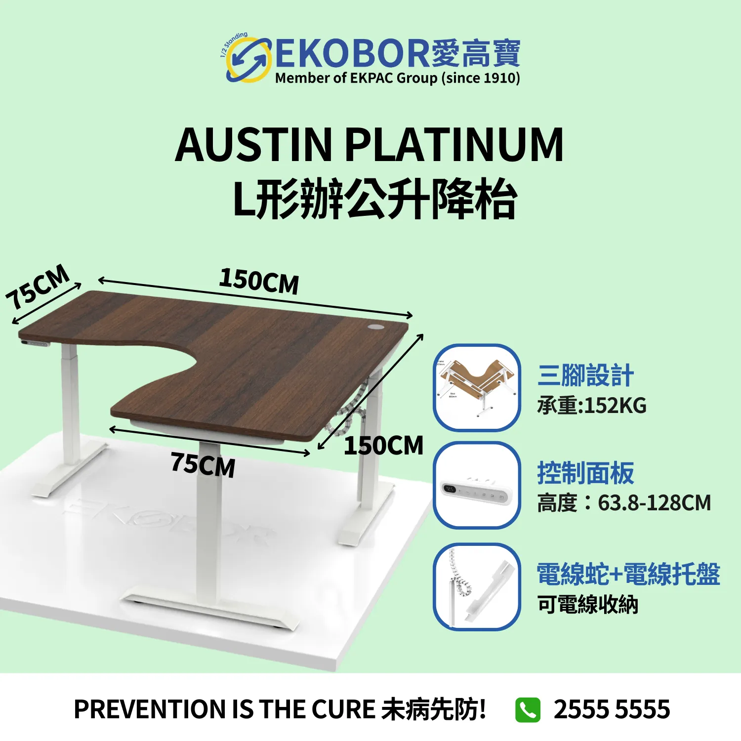 Austin Platinum -  L Shape Standing Desk