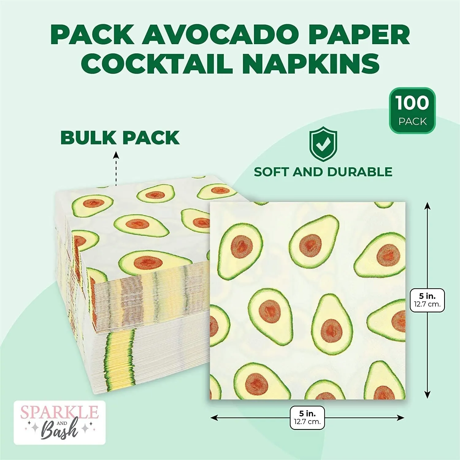 Avocado Napkins for Fiesta Birthday Party (5 In, 100 Pack)