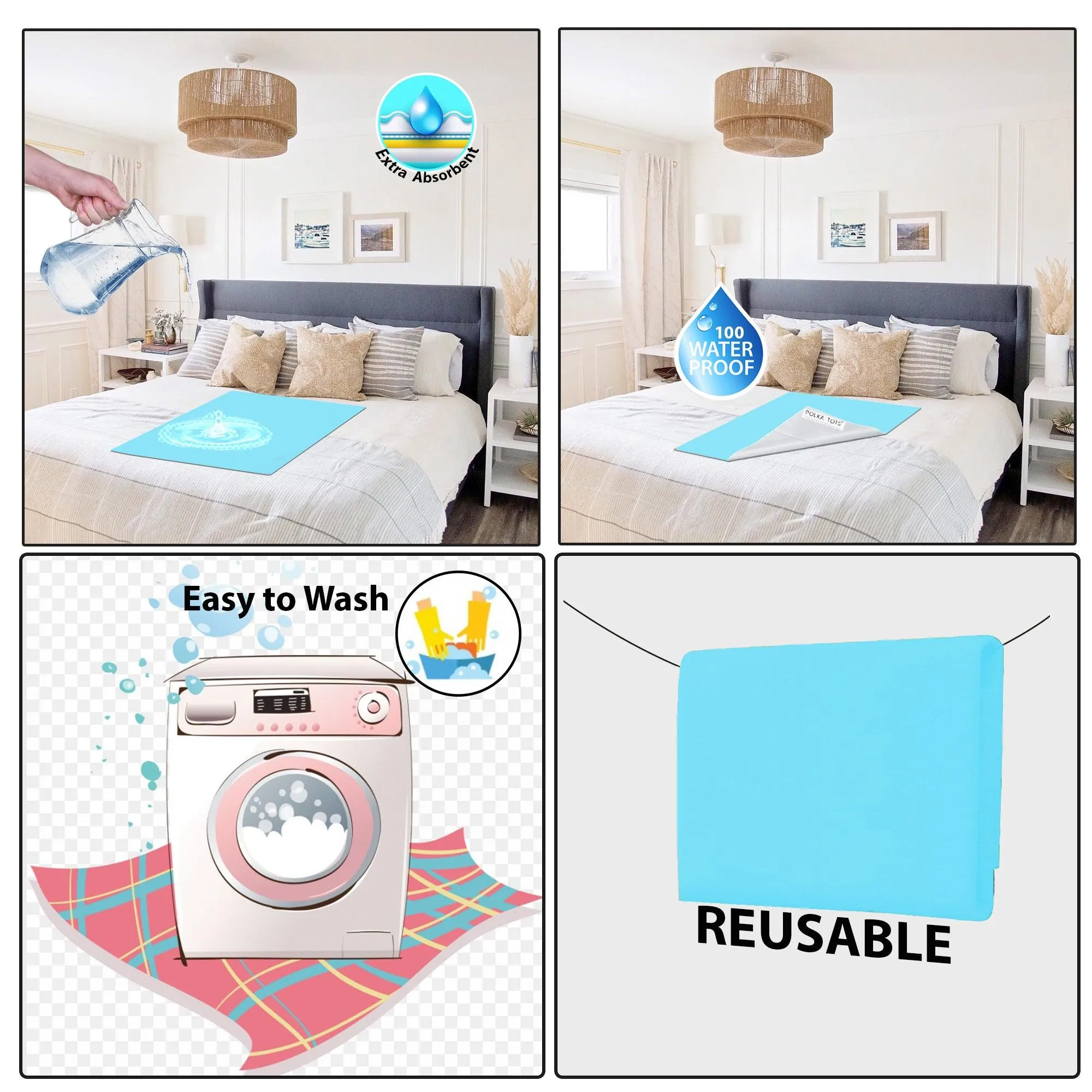 Baby Dry Sheet / Bed Protector Large Blue (Size 100 x 140 CM)