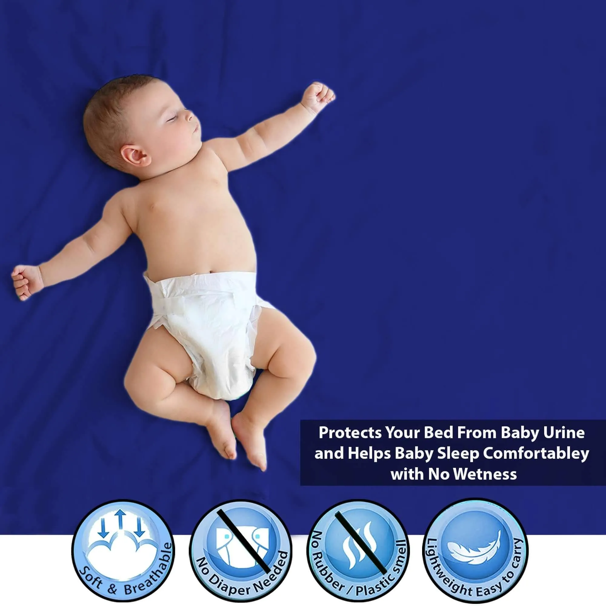 Baby Dry Sheet / Bed Protector Large Dark Blue (Size 100 x 140 CM)