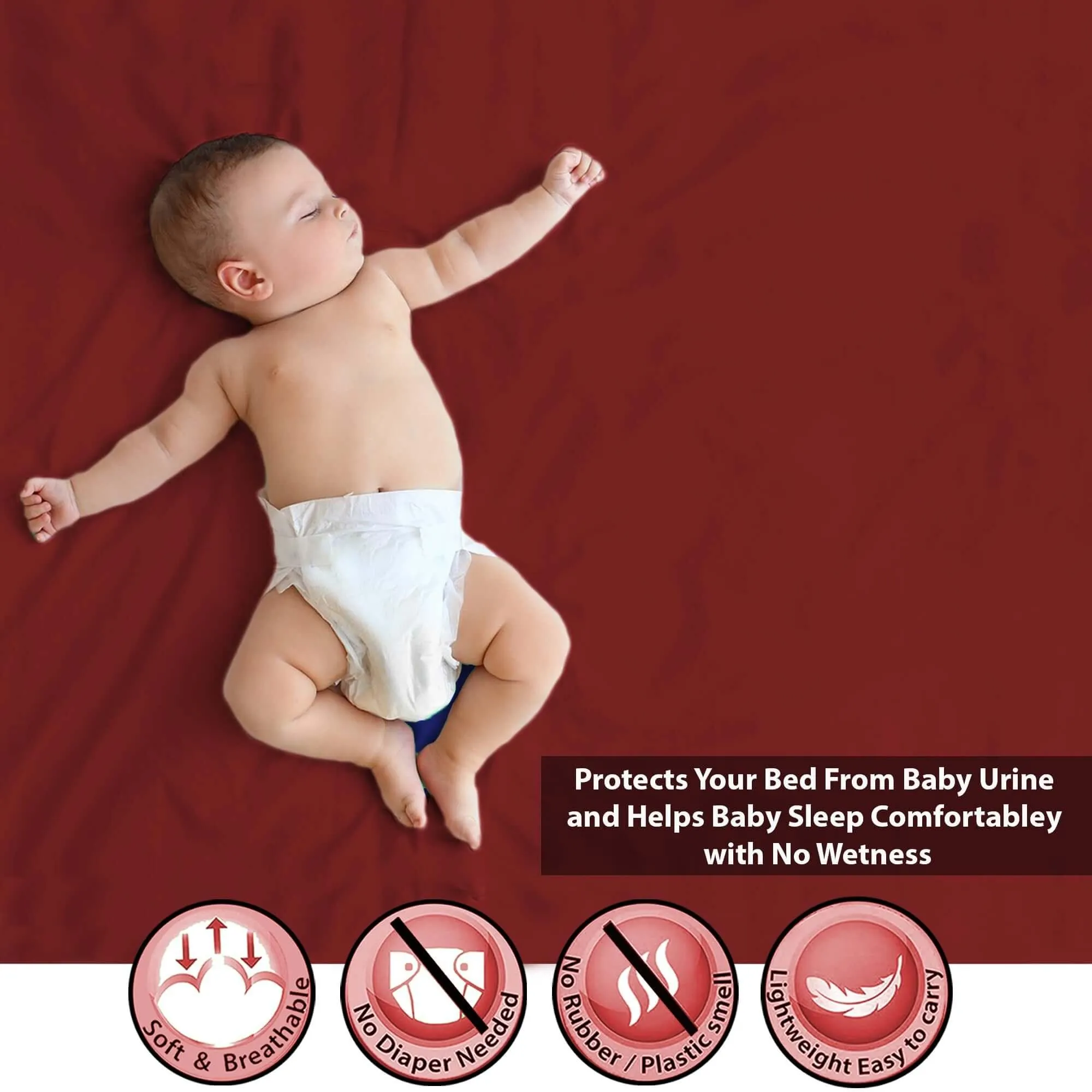 Baby Dry Sheet / Bed Protector Small Maroon (Size 50 x 70 CM)