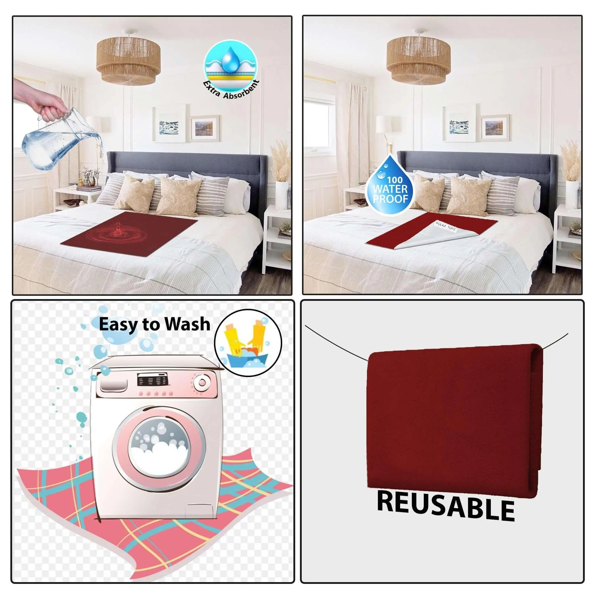 Baby Dry Sheet / Bed Protector Small Maroon (Size 50 x 70 CM)