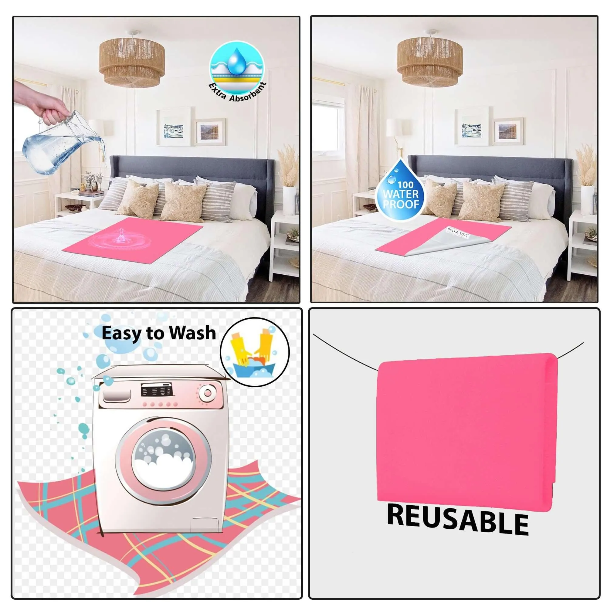 Baby Dry Sheet / Bed Protector Small Pink (Size 50 x 70 CM)