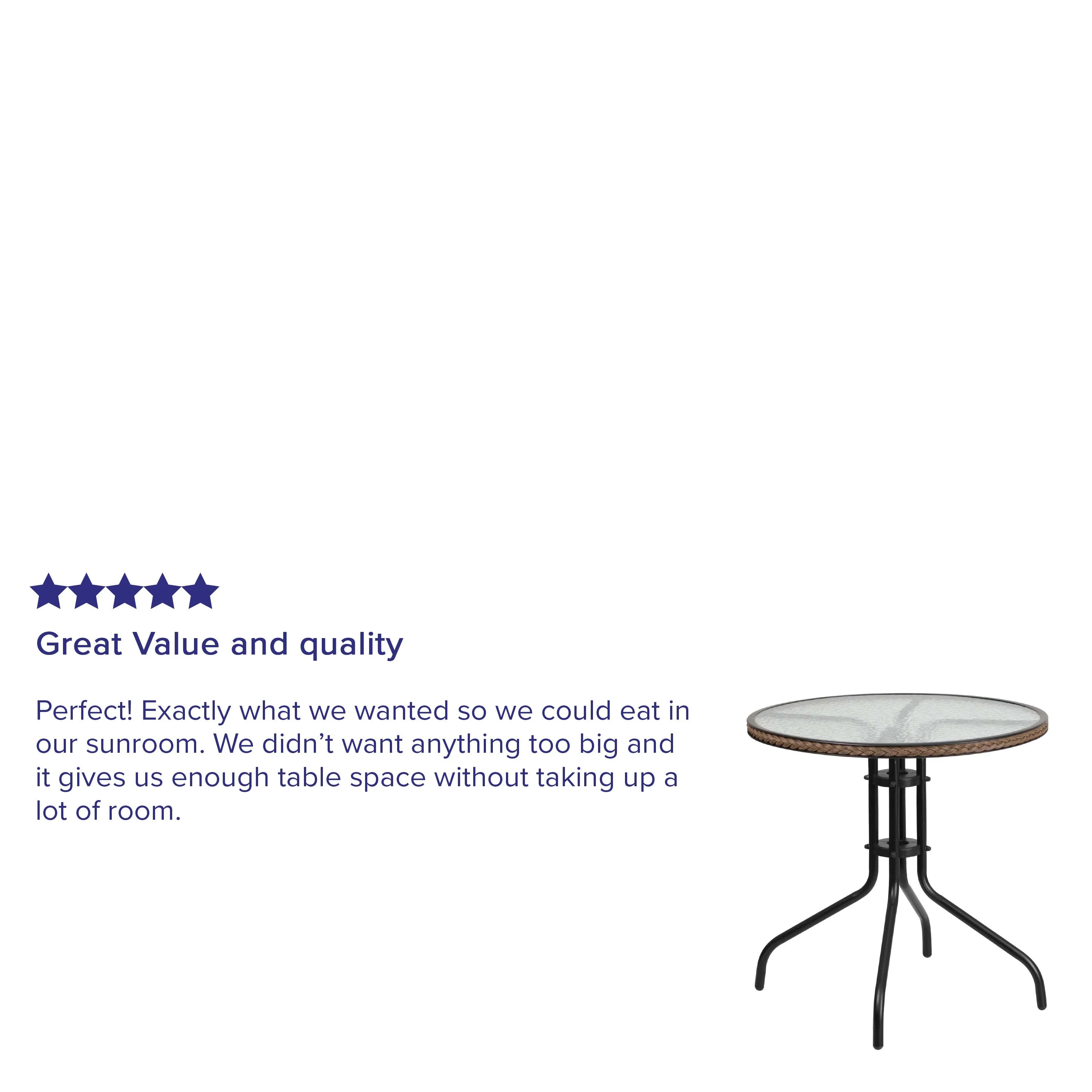Barker 28'' Round Tempered Glass Metal Table with Rattan Edging