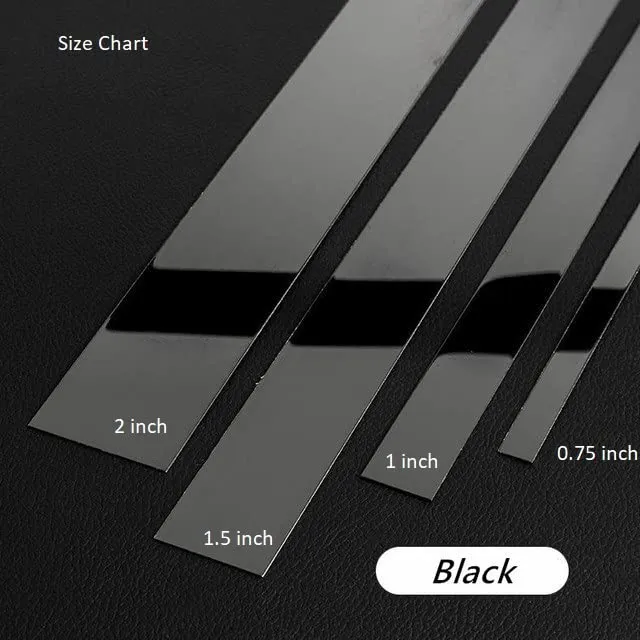 Black Mirror Super Hi-Gloss PVD Coated Stainless Steel Strip for Decoration, Furniture, Highlighters, Multiple Uses (Black Mirror Strip, 1 Inch)