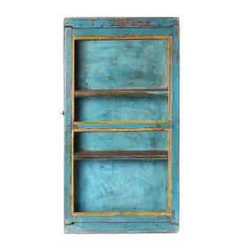 Blue & Yellow Painted Glazed Wall Cabinet - Ca 1930