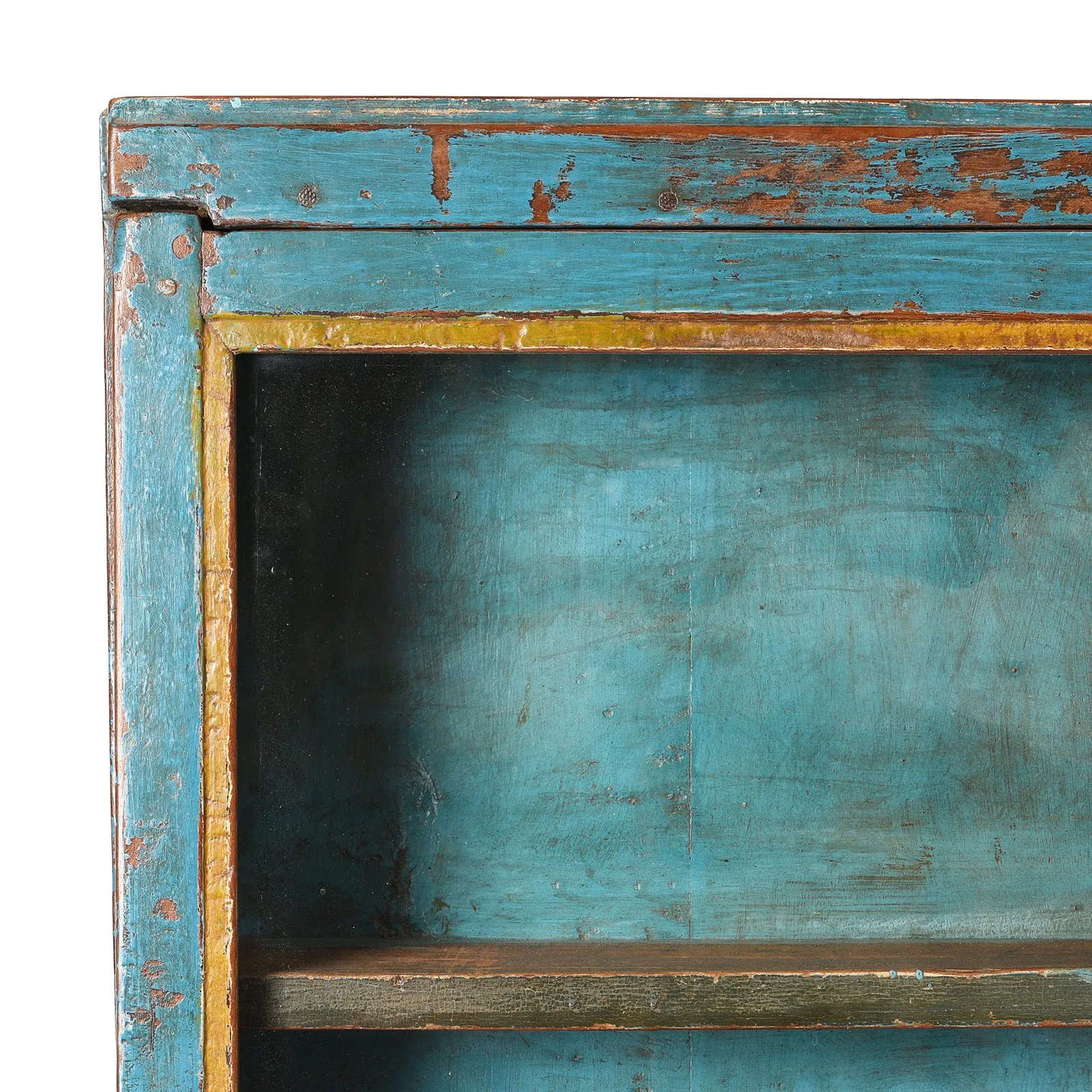 Blue & Yellow Painted Glazed Wall Cabinet - Ca 1930