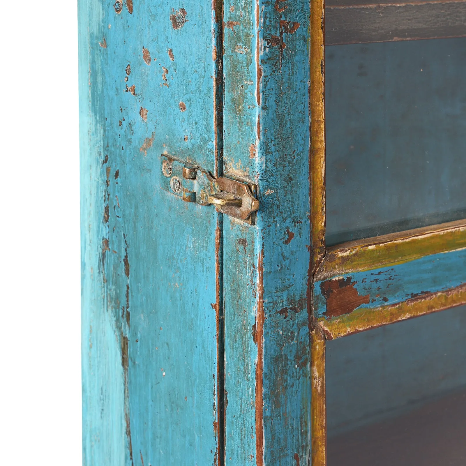 Blue & Yellow Painted Glazed Wall Cabinet - Ca 1930