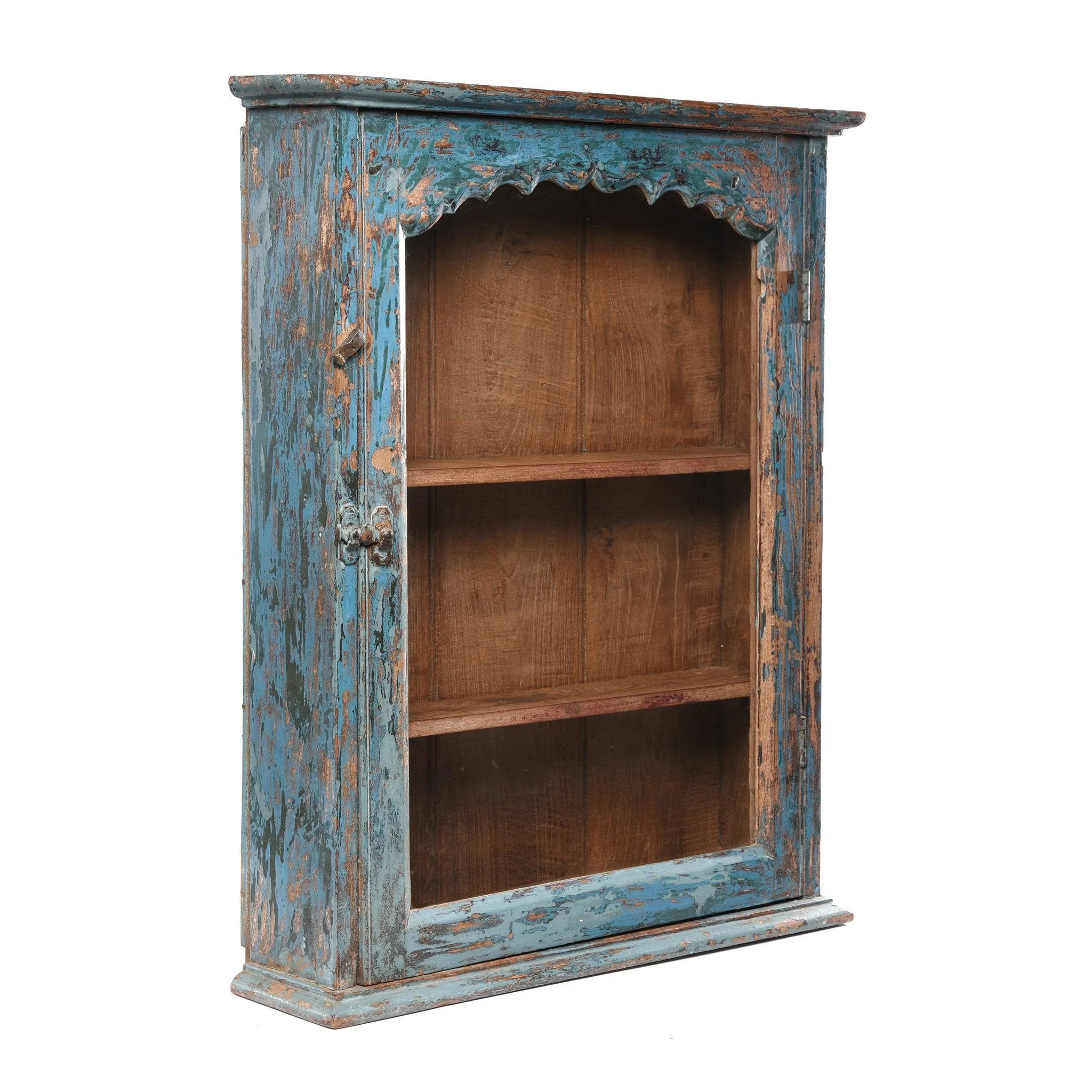 Blue Painted Teak Glazed Wall Cabinet - Ca 1930