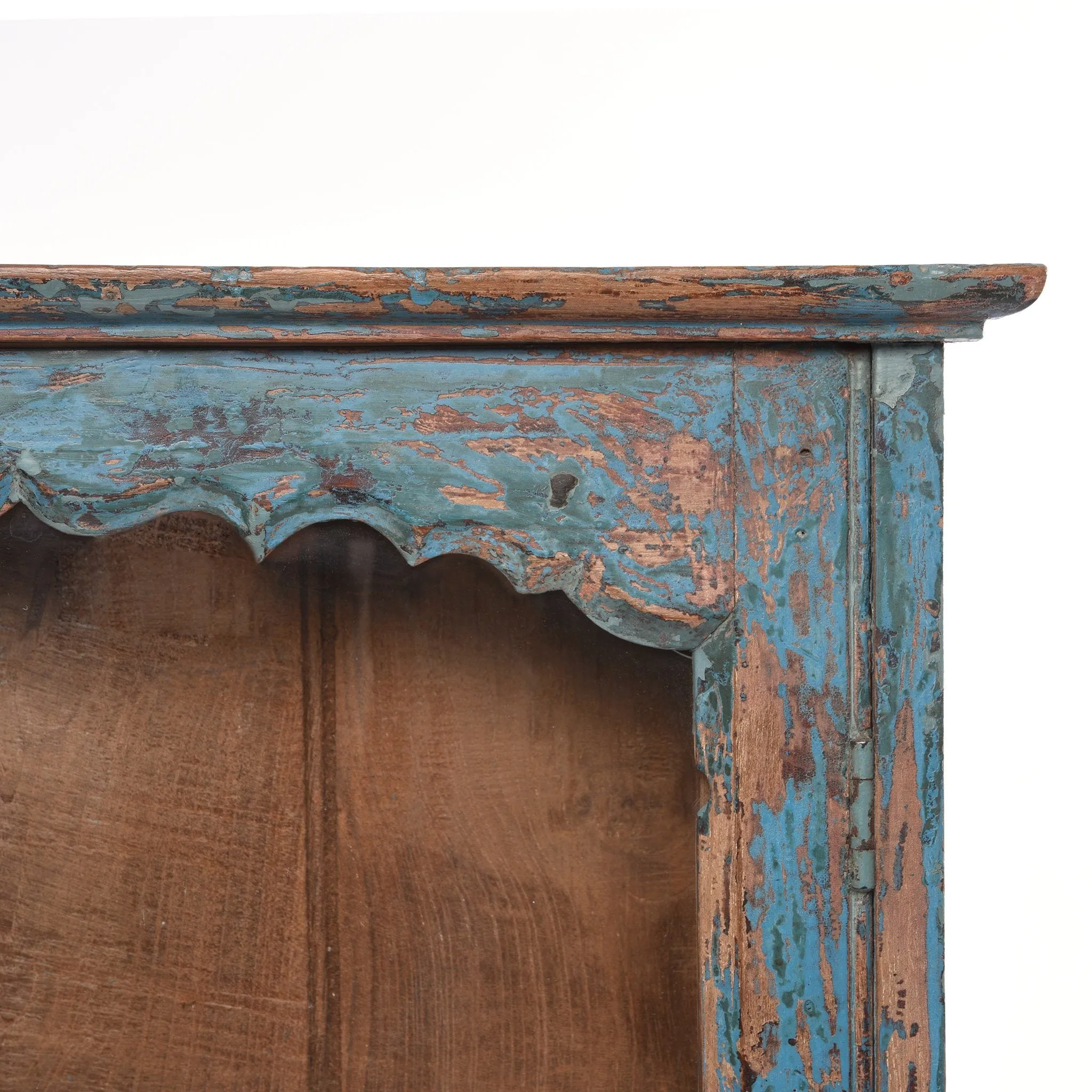 Blue Painted Teak Glazed Wall Cabinet - Ca 1930