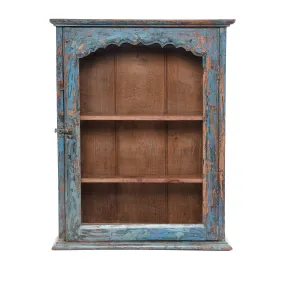 Blue Painted Teak Glazed Wall Cabinet - Ca 1930