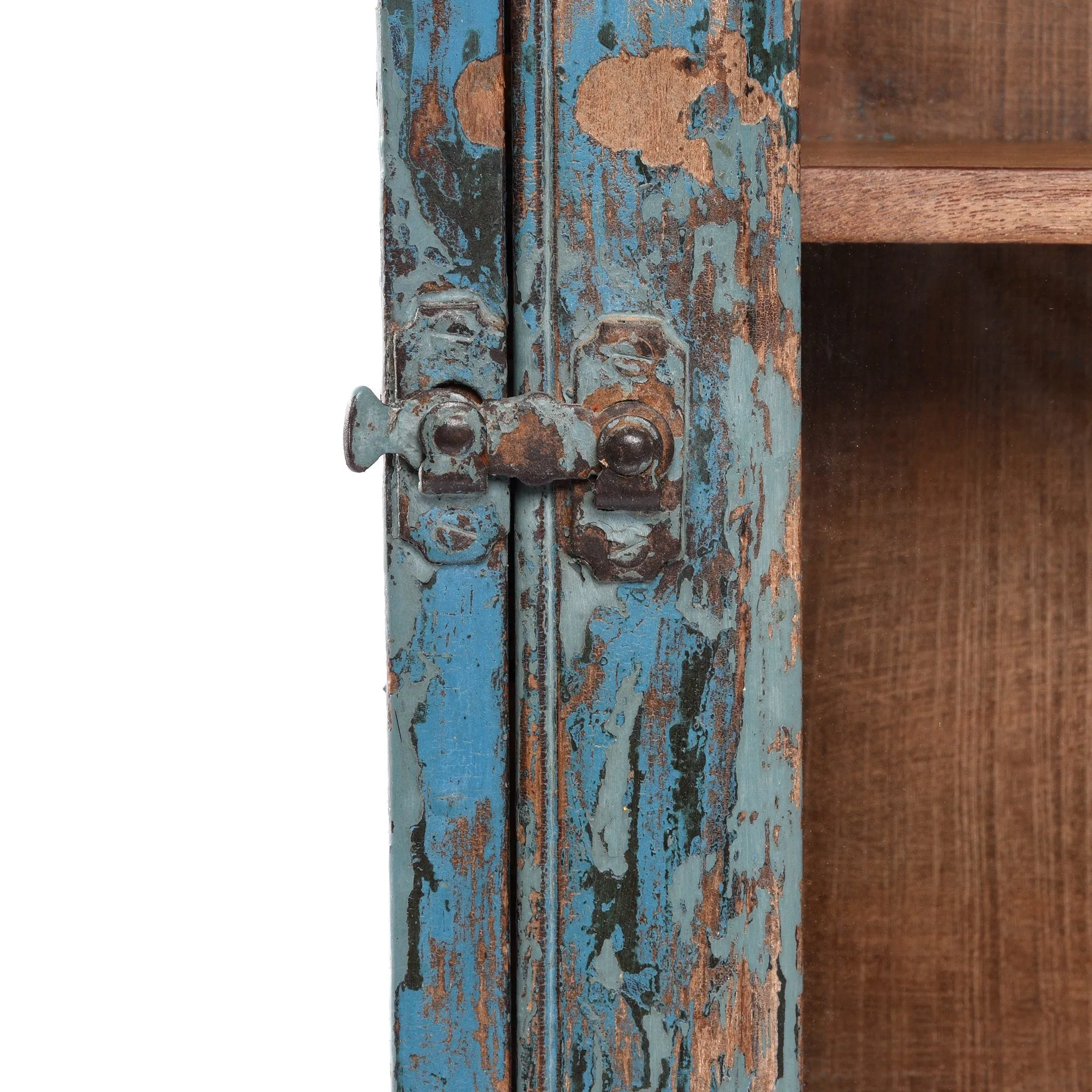 Blue Painted Teak Glazed Wall Cabinet - Ca 1930