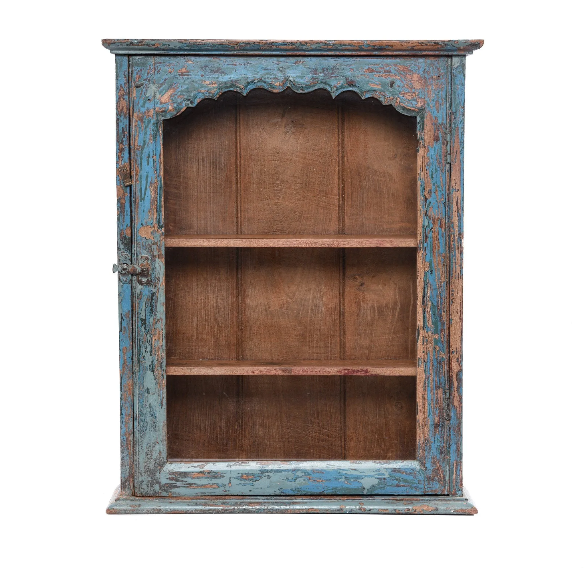 Blue Painted Teak Glazed Wall Cabinet - Ca 1930
