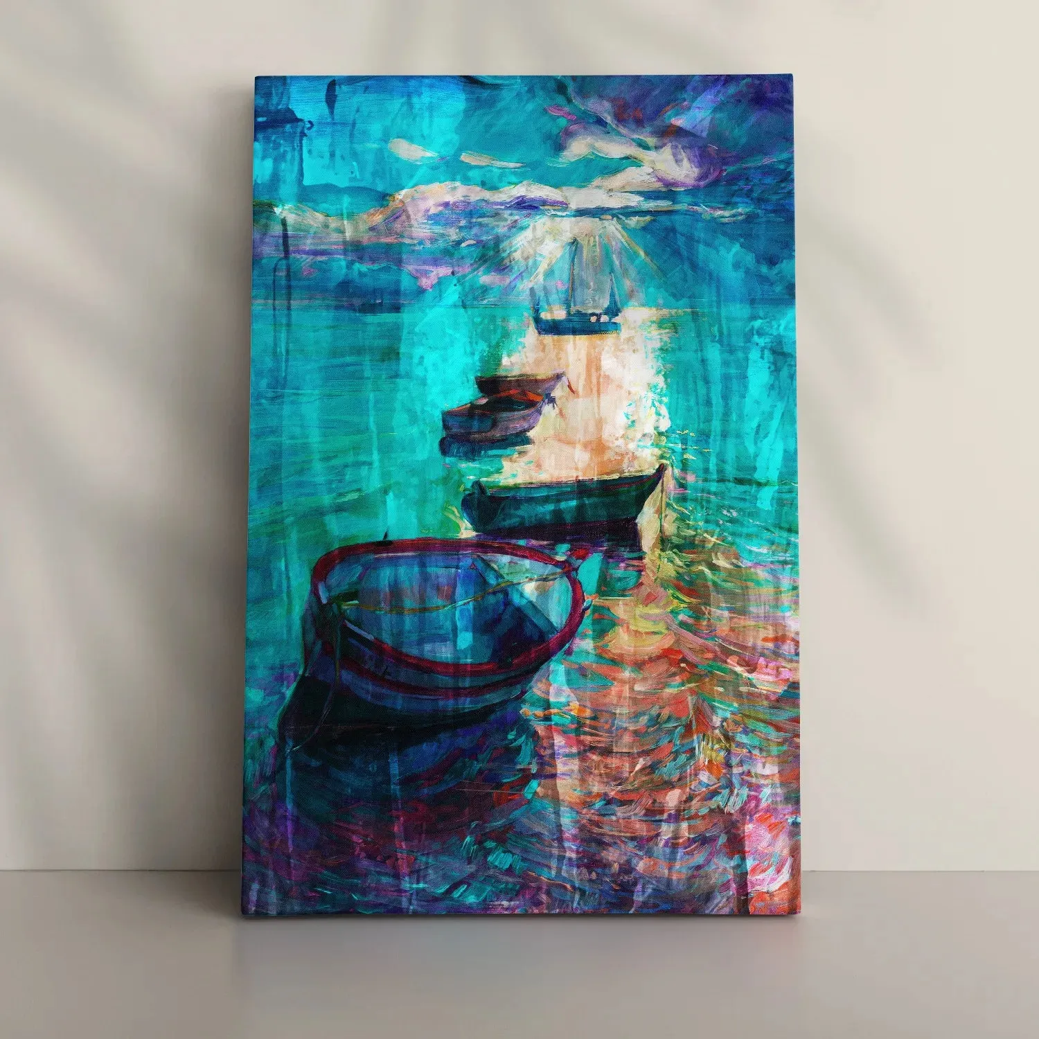 Boats In Lake - Abstract Multicolored