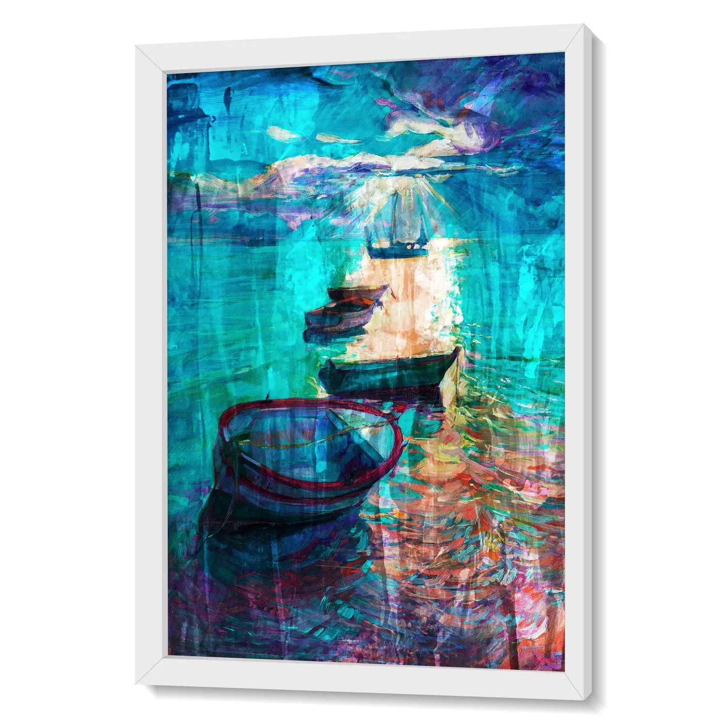Boats In Lake - Abstract Multicolored