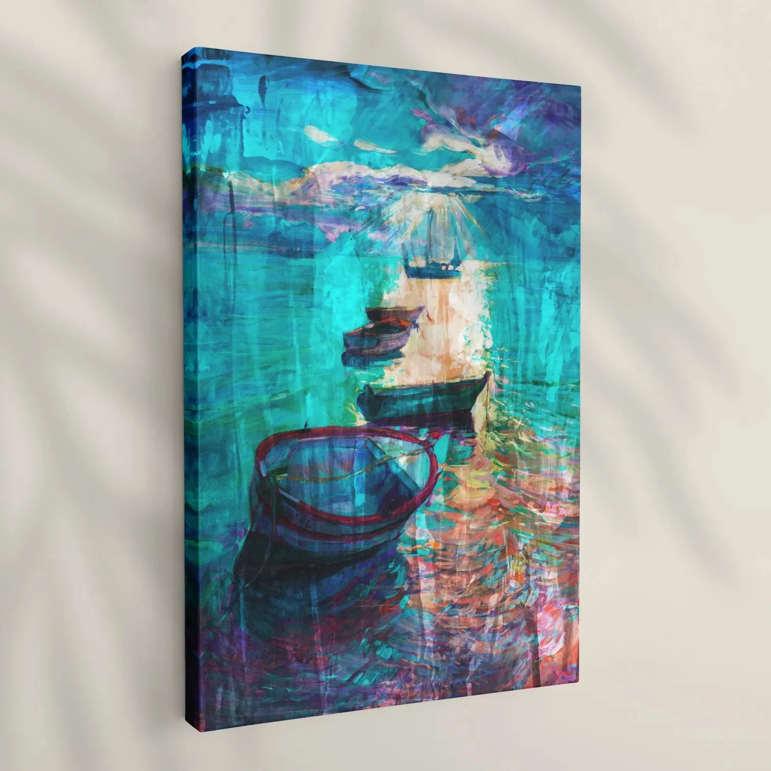 Boats In Lake - Abstract Multicolored