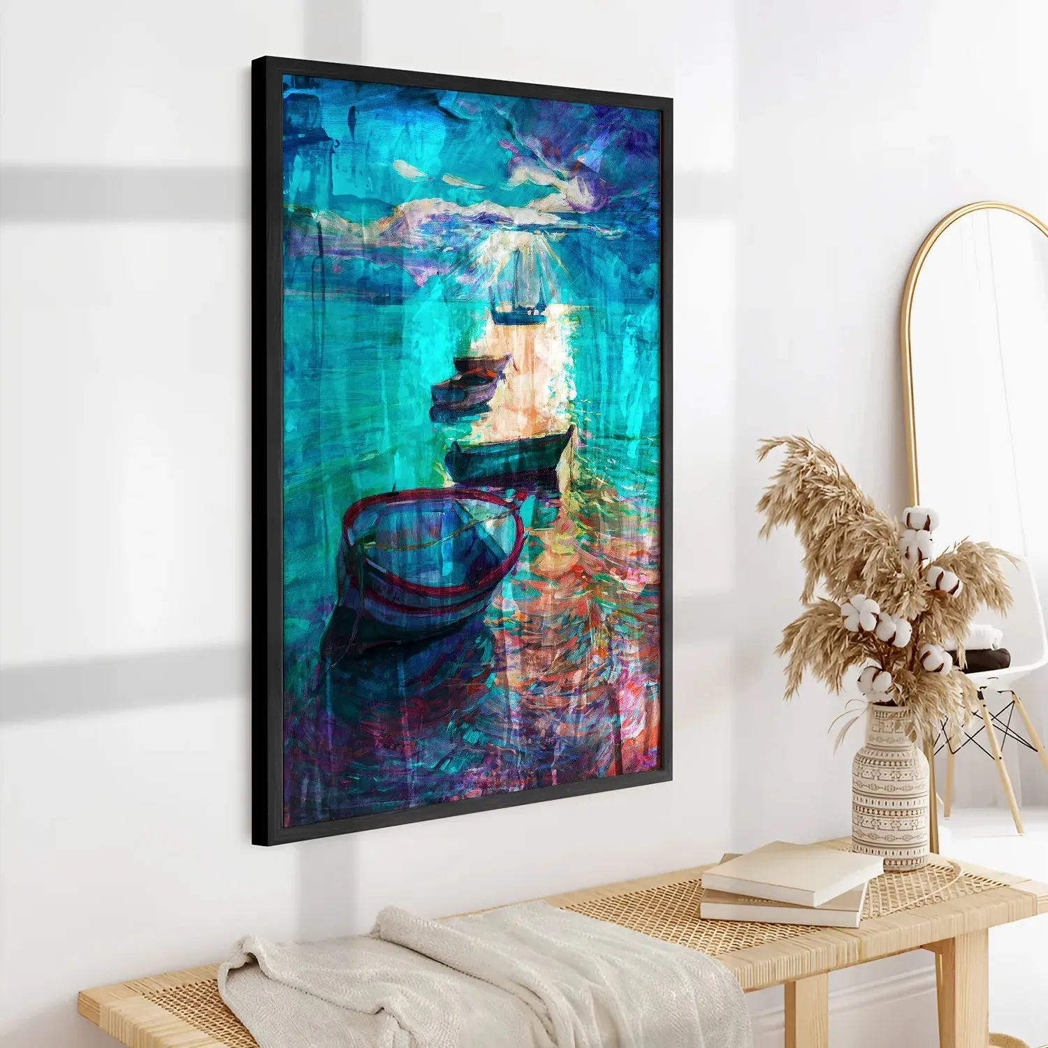 Boats In Lake - Abstract Multicolored