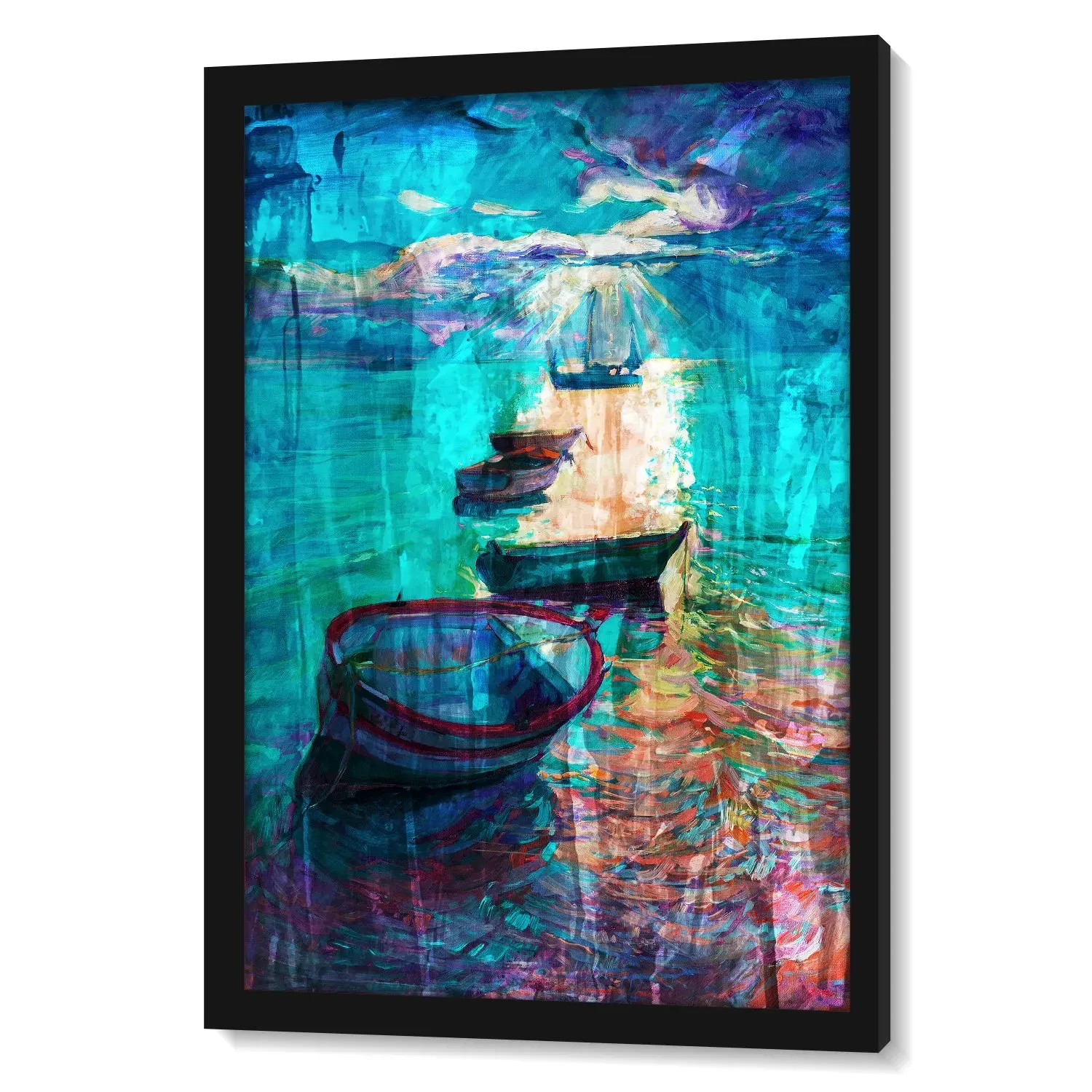 Boats In Lake - Abstract Multicolored