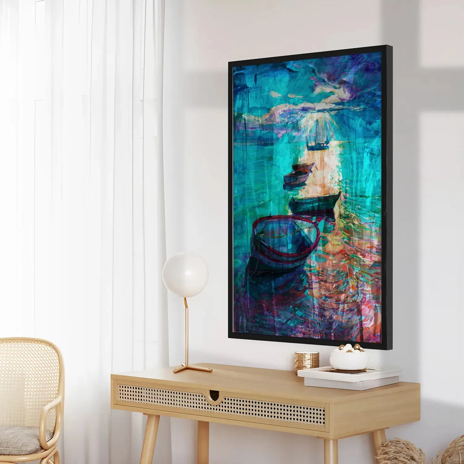 Boats In Lake - Abstract Multicolored