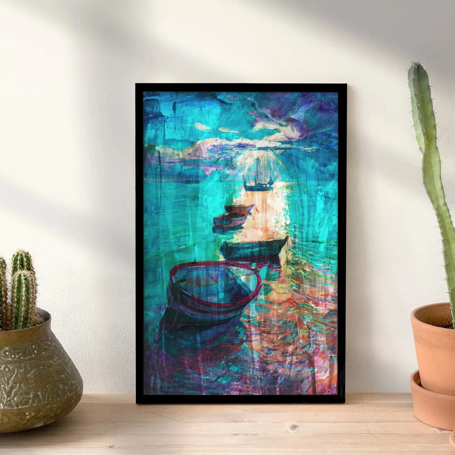Boats In Lake - Abstract Multicolored