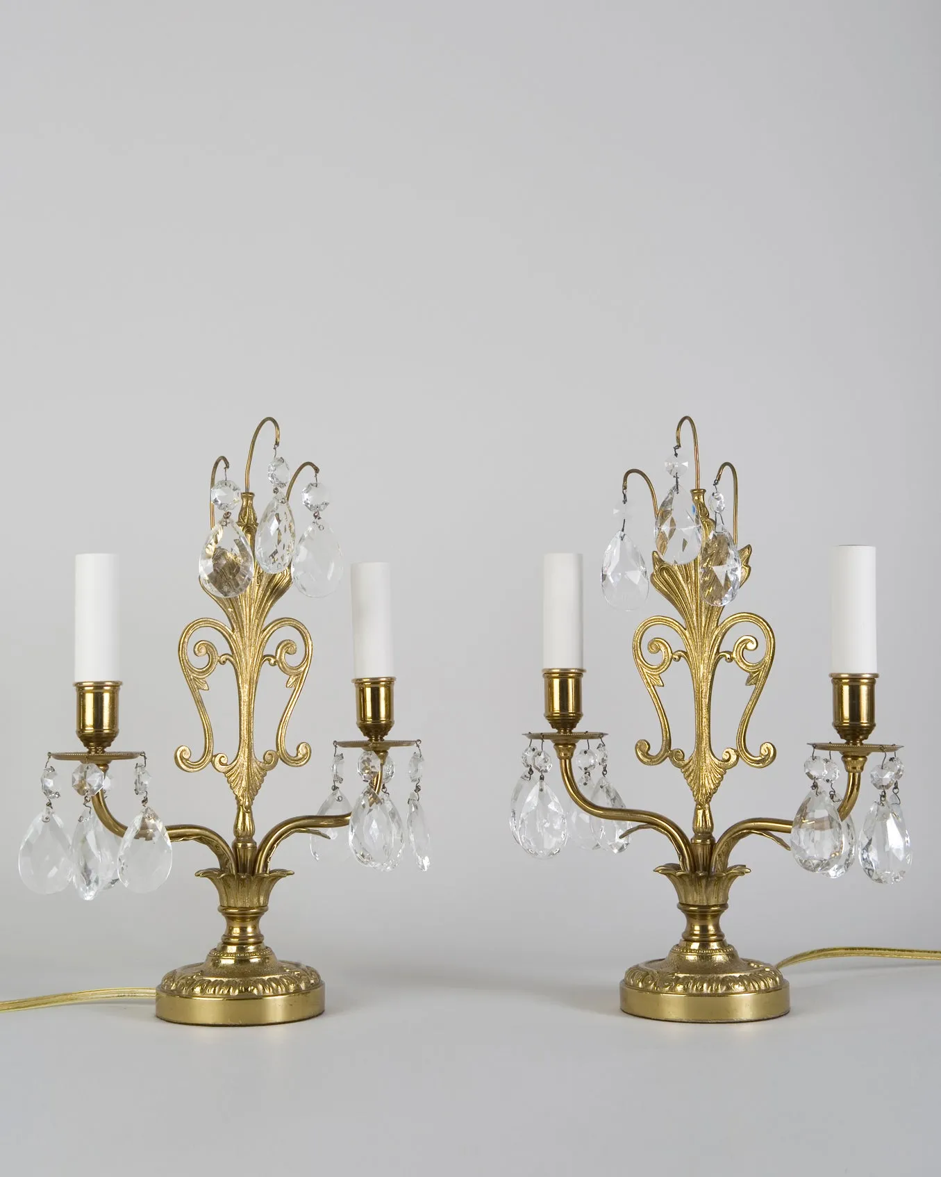 Brass Table Lamps with Crystal Prisms