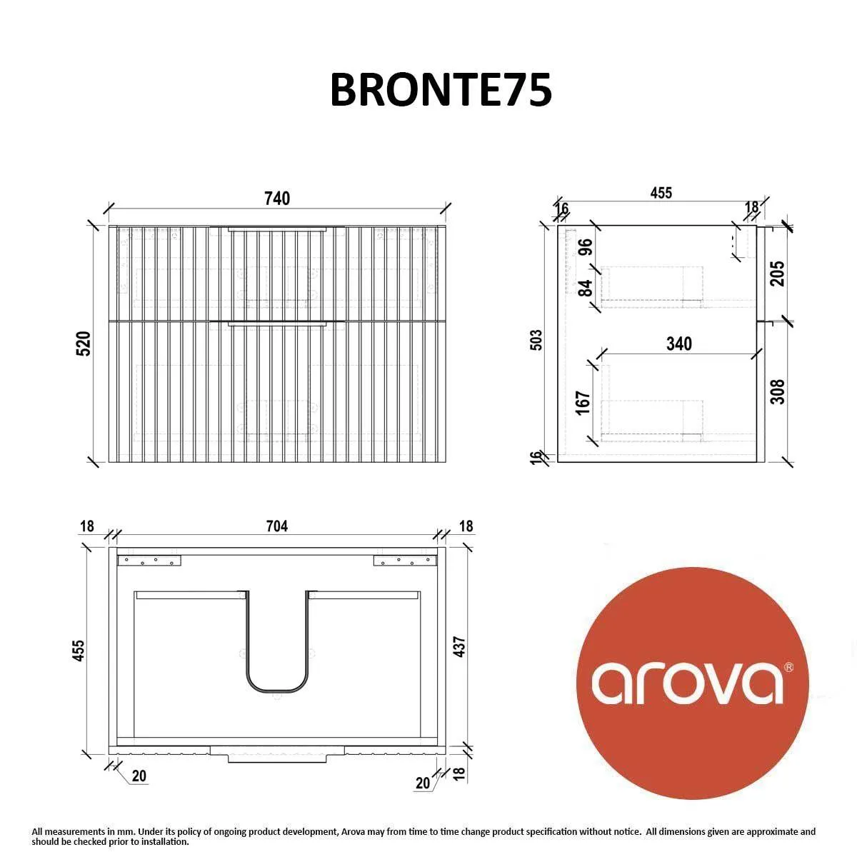 Bronte 750mm Wall Hung Bathroom Vanity - Matte White